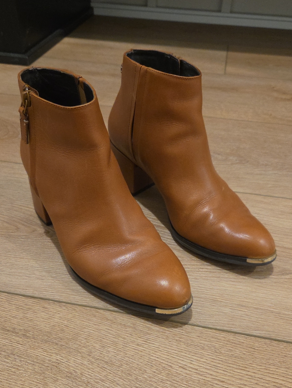 Cole Haan Tan Leather Ankle Boots - Sleek Block Heel
